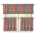 Blue Beige And Orange Glen Plaid Print 3 Piece Kitchen Curtains