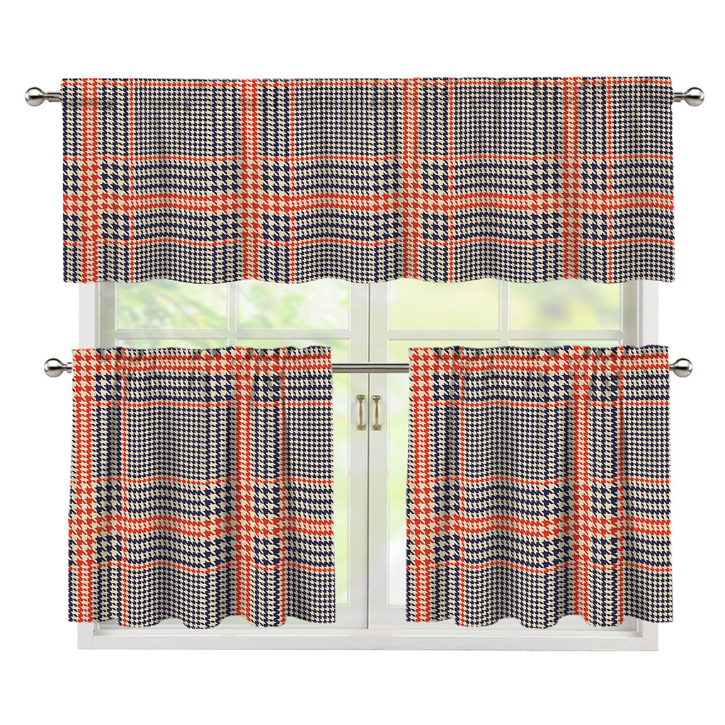 Blue Beige And Orange Glen Plaid Print 3 Piece Kitchen Curtains