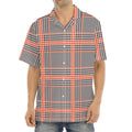 Blue Beige And Orange Glen Plaid Print Aloha Shirt