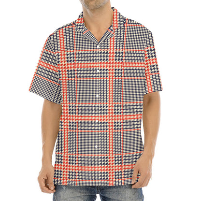 Blue Beige And Orange Glen Plaid Print Aloha Shirt