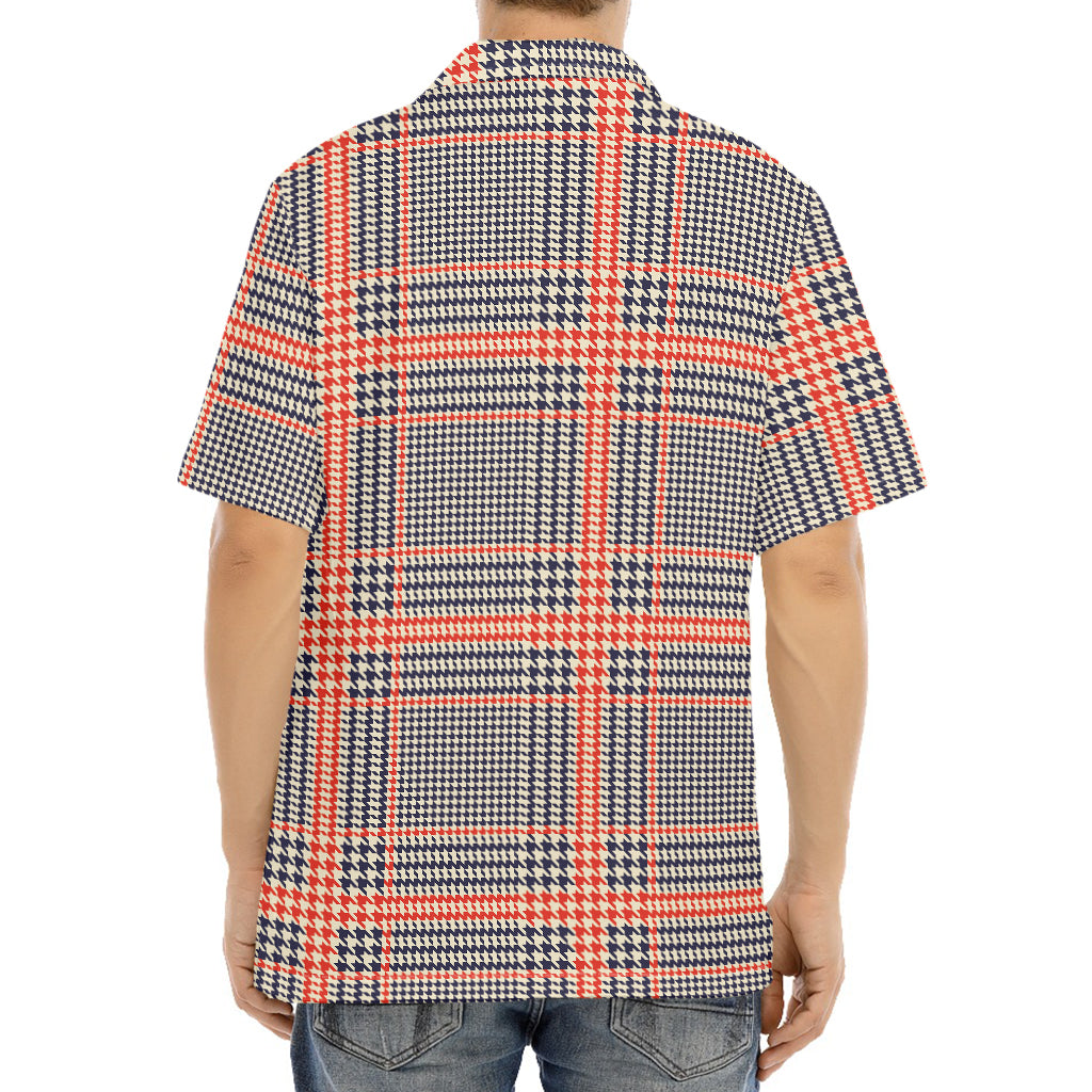 Blue Beige And Orange Glen Plaid Print Aloha Shirt