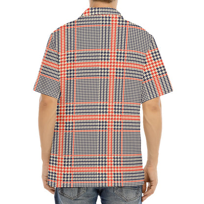 Blue Beige And Orange Glen Plaid Print Aloha Shirt