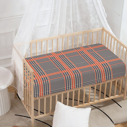 Blue Beige And Orange Glen Plaid Print Baby Crib Sheet