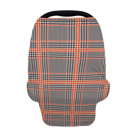 Blue Beige And Orange Glen Plaid Print Baby Seat Cover