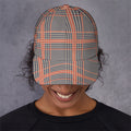 Blue Beige And Orange Glen Plaid Print Baseball Cap