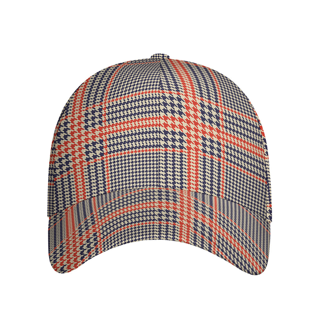 Blue Beige And Orange Glen Plaid Print Baseball Cap