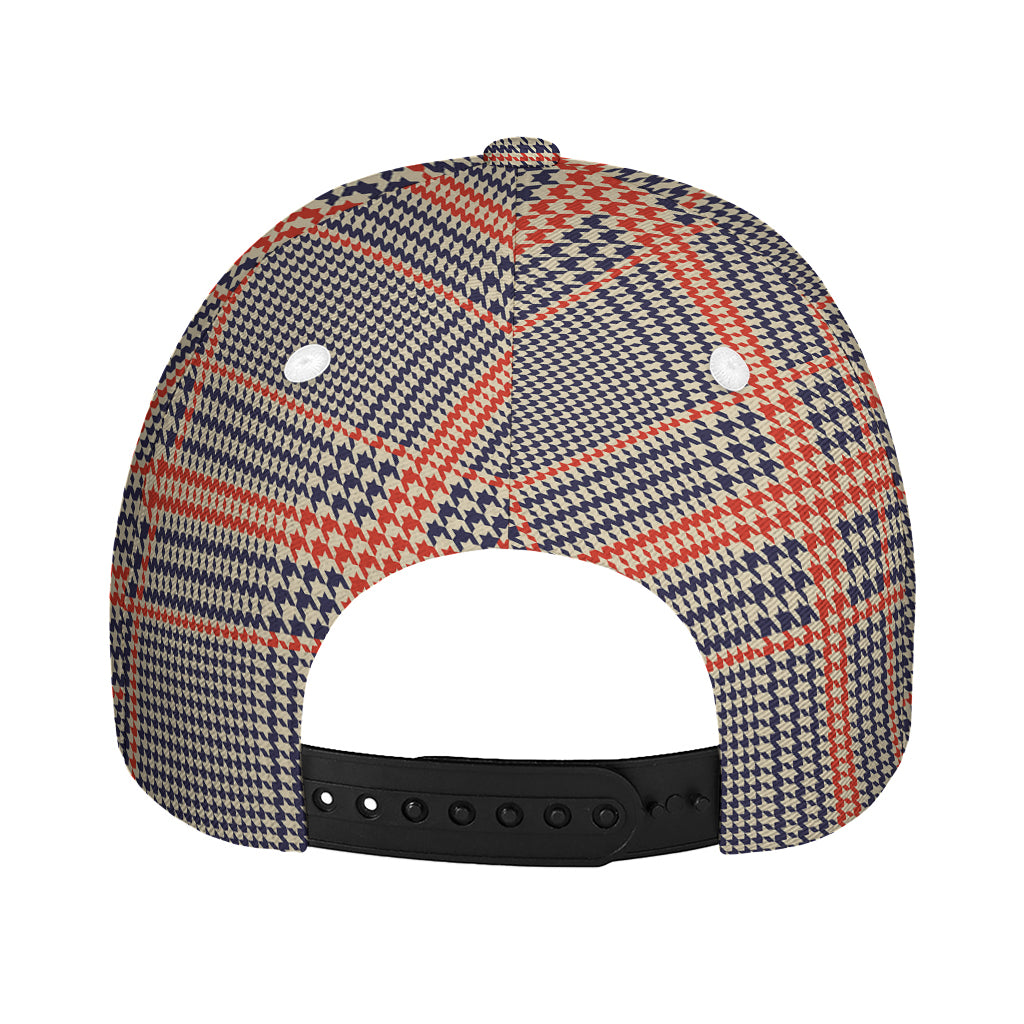 Blue Beige And Orange Glen Plaid Print Baseball Cap