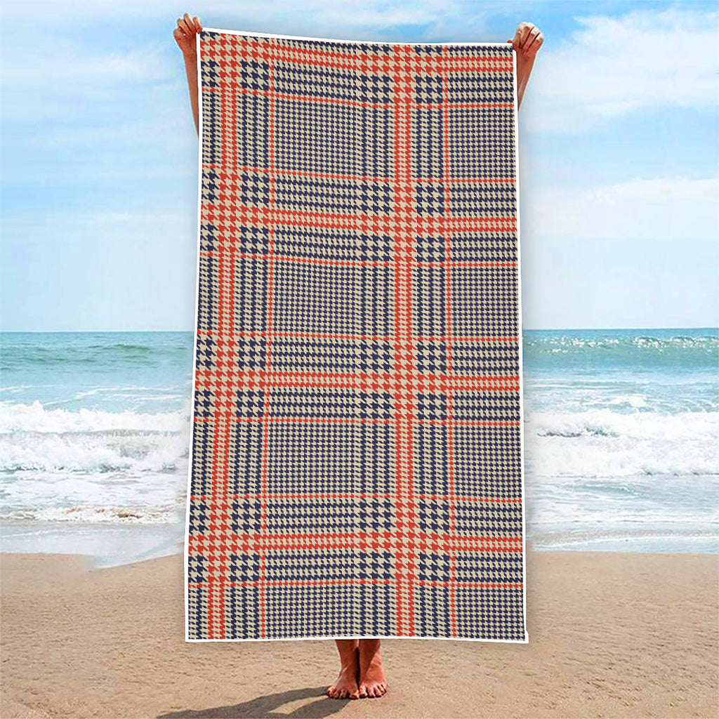 Blue Beige And Orange Glen Plaid Print Beach Towel