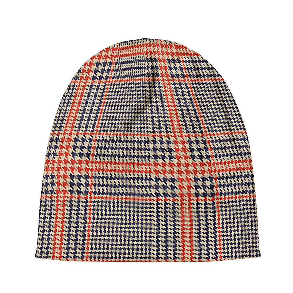 Blue Beige And Orange Glen Plaid Print Beanie