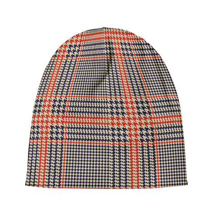 Blue Beige And Orange Glen Plaid Print Beanie