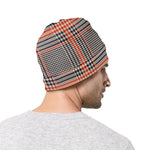 Blue Beige And Orange Glen Plaid Print Beanie