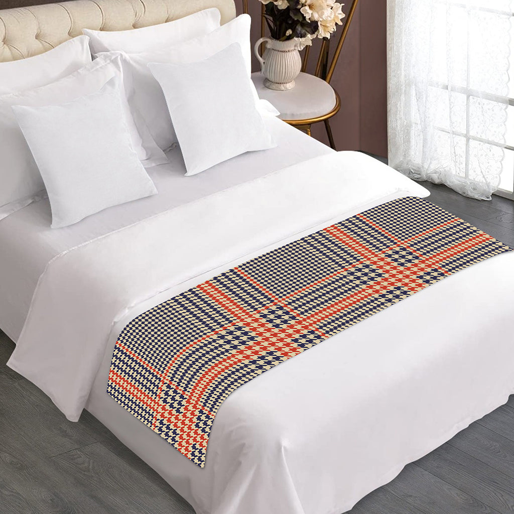 Blue Beige And Orange Glen Plaid Print Bed Runner