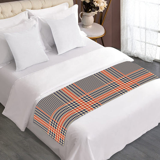 Blue Beige And Orange Glen Plaid Print Bed Runner