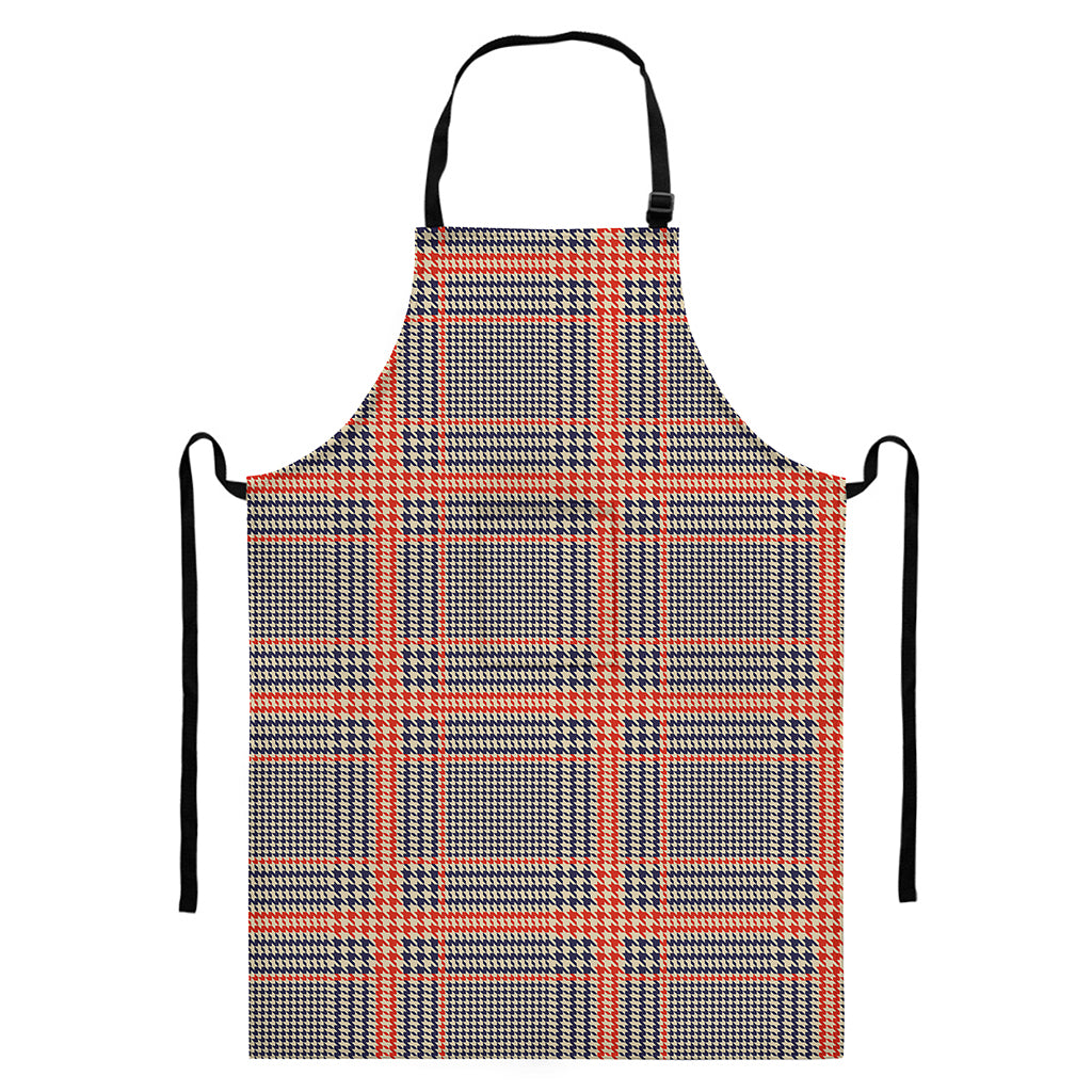 Blue Beige And Orange Glen Plaid Print Bib Apron With Pocket
