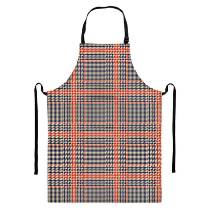 Blue Beige And Orange Glen Plaid Print Bib Apron With Pocket
