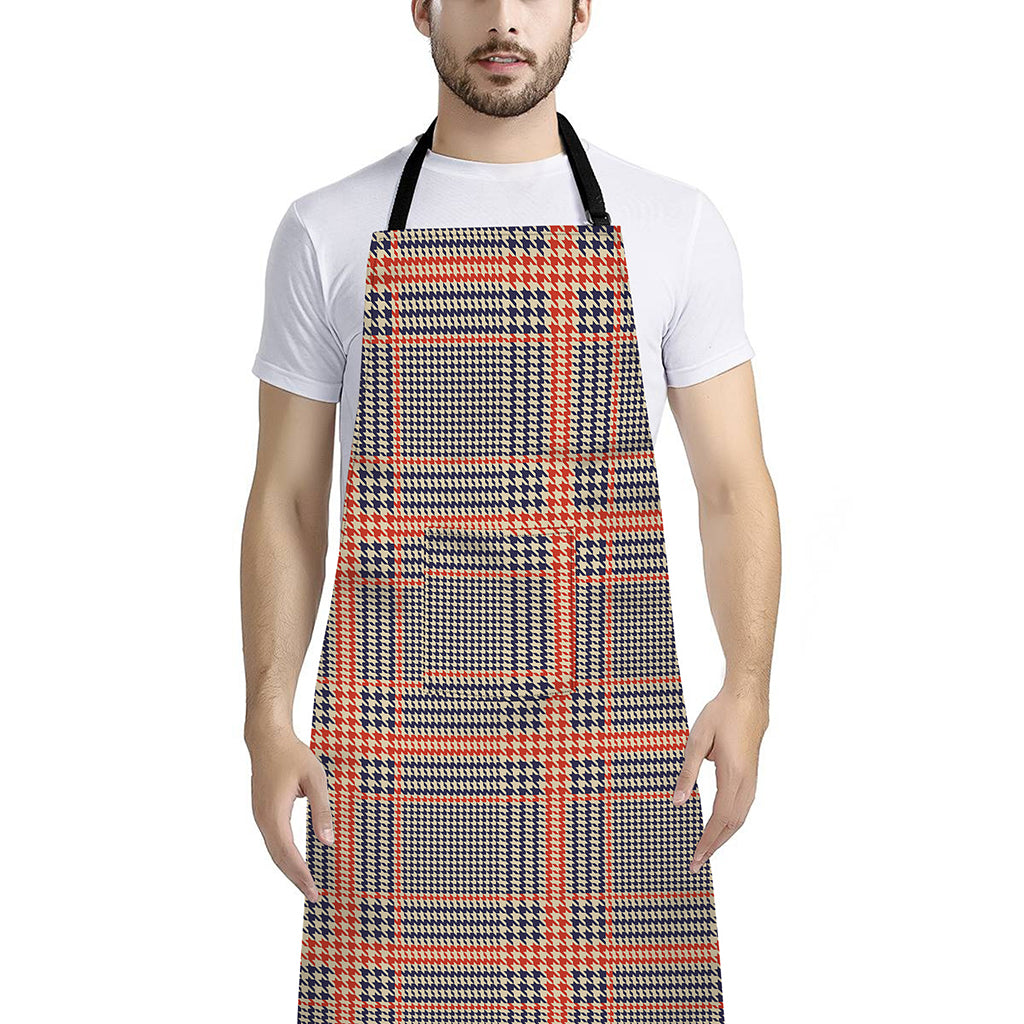 Blue Beige And Orange Glen Plaid Print Bib Apron With Pocket
