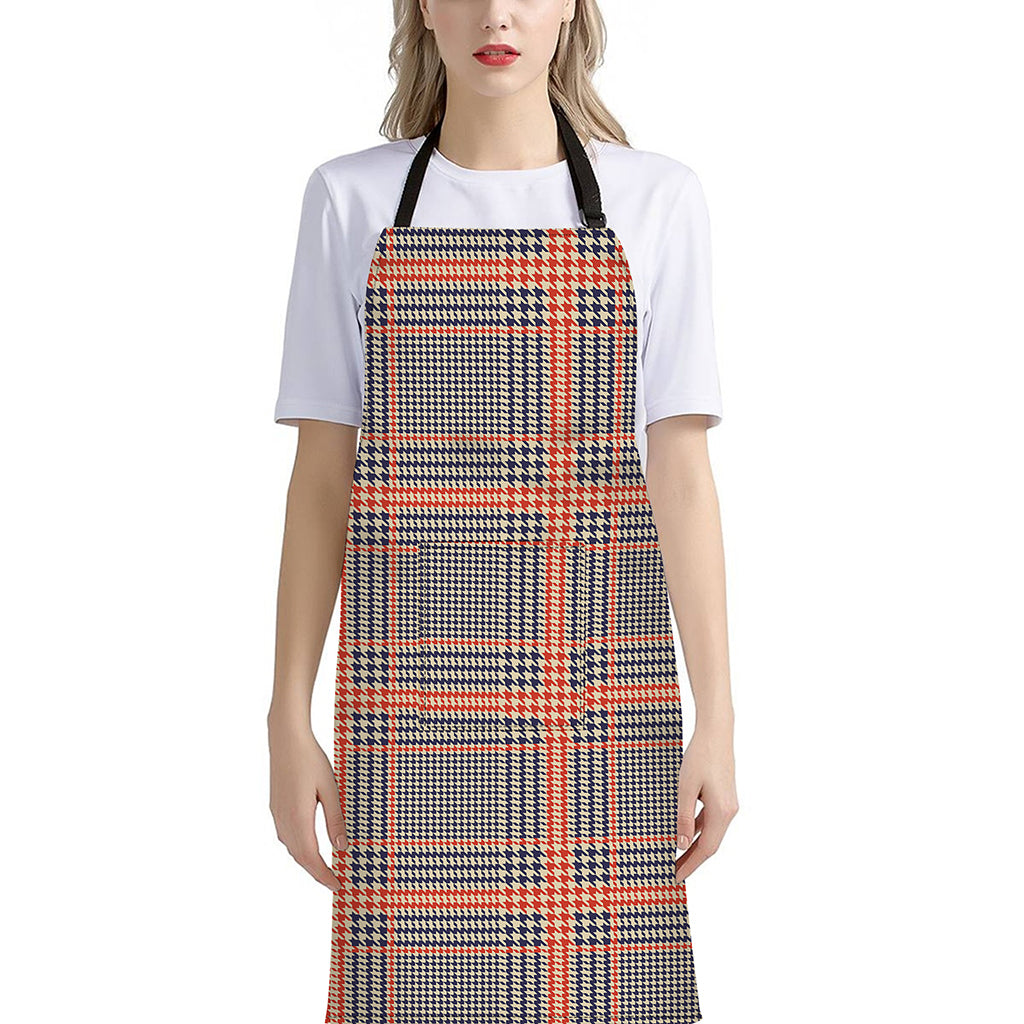 Blue Beige And Orange Glen Plaid Print Bib Apron With Pocket