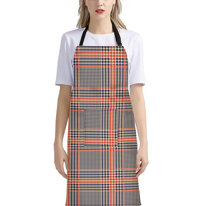 Blue Beige And Orange Glen Plaid Print Bib Apron With Pocket