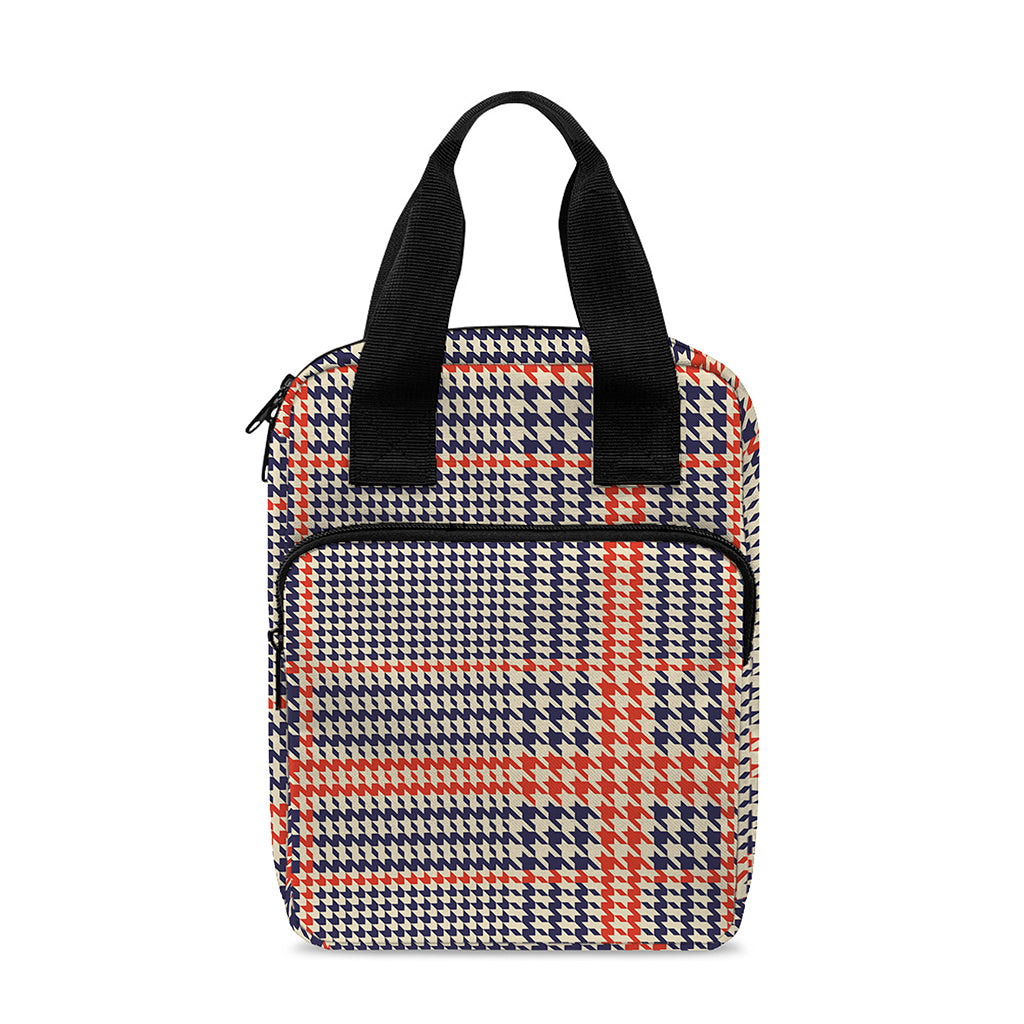 Blue Beige And Orange Glen Plaid Print Bible Tote Bag