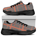 Blue Beige And Orange Glen Plaid Print Black Chunky Shoes