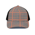 Blue Beige And Orange Glen Plaid Print Black Mesh Trucker Hat