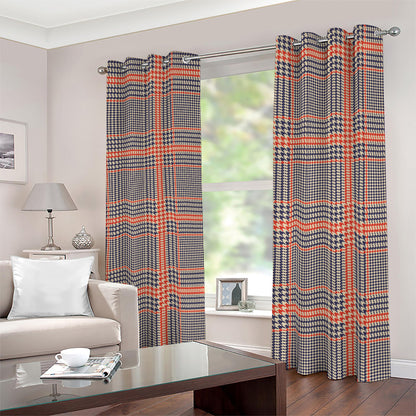 Blue Beige And Orange Glen Plaid Print Blackout Grommet Curtains