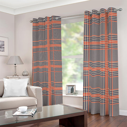 Blue Beige And Orange Glen Plaid Print Blackout Grommet Curtains