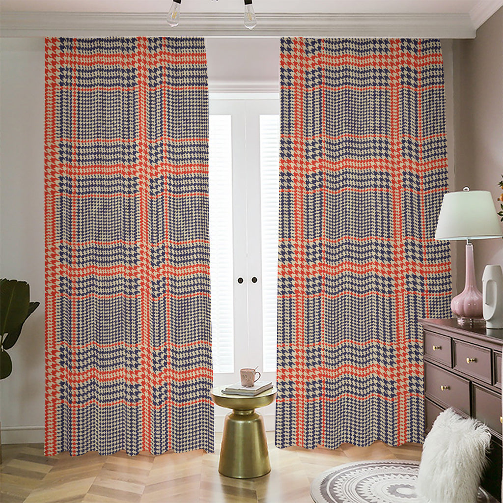 Blue Beige And Orange Glen Plaid Print Blackout Pencil Pleat Curtains