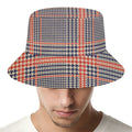 Blue Beige And Orange Glen Plaid Print Bucket Hat