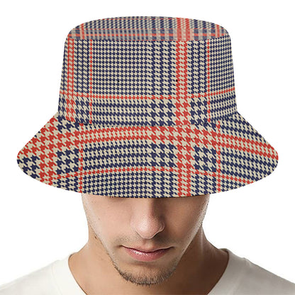 Blue Beige And Orange Glen Plaid Print Bucket Hat