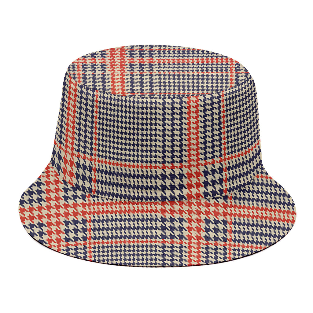 Blue Beige And Orange Glen Plaid Print Bucket Hat