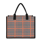 Blue Beige And Orange Glen Plaid Print Canvas Tote Bag
