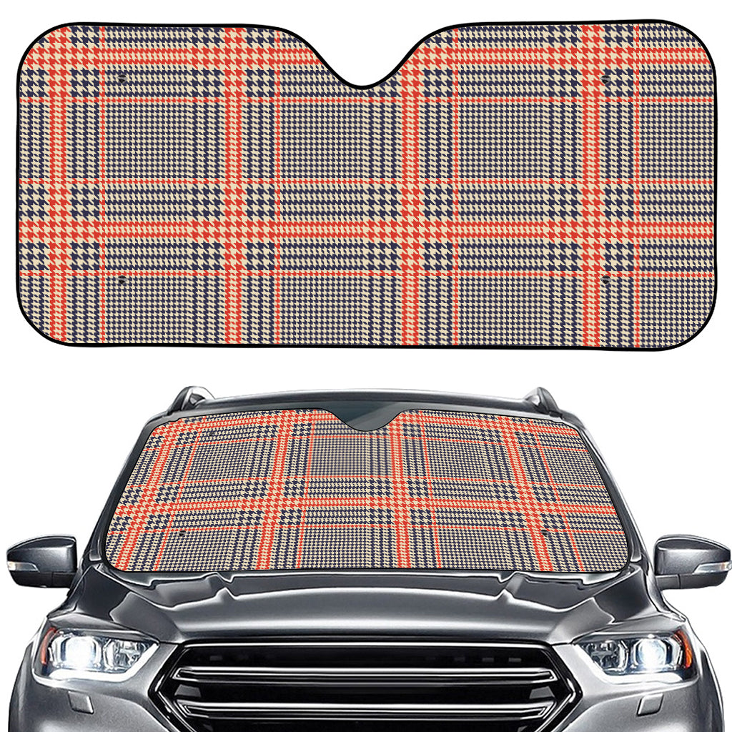 Blue Beige And Orange Glen Plaid Print Car Windshield Sun Shade