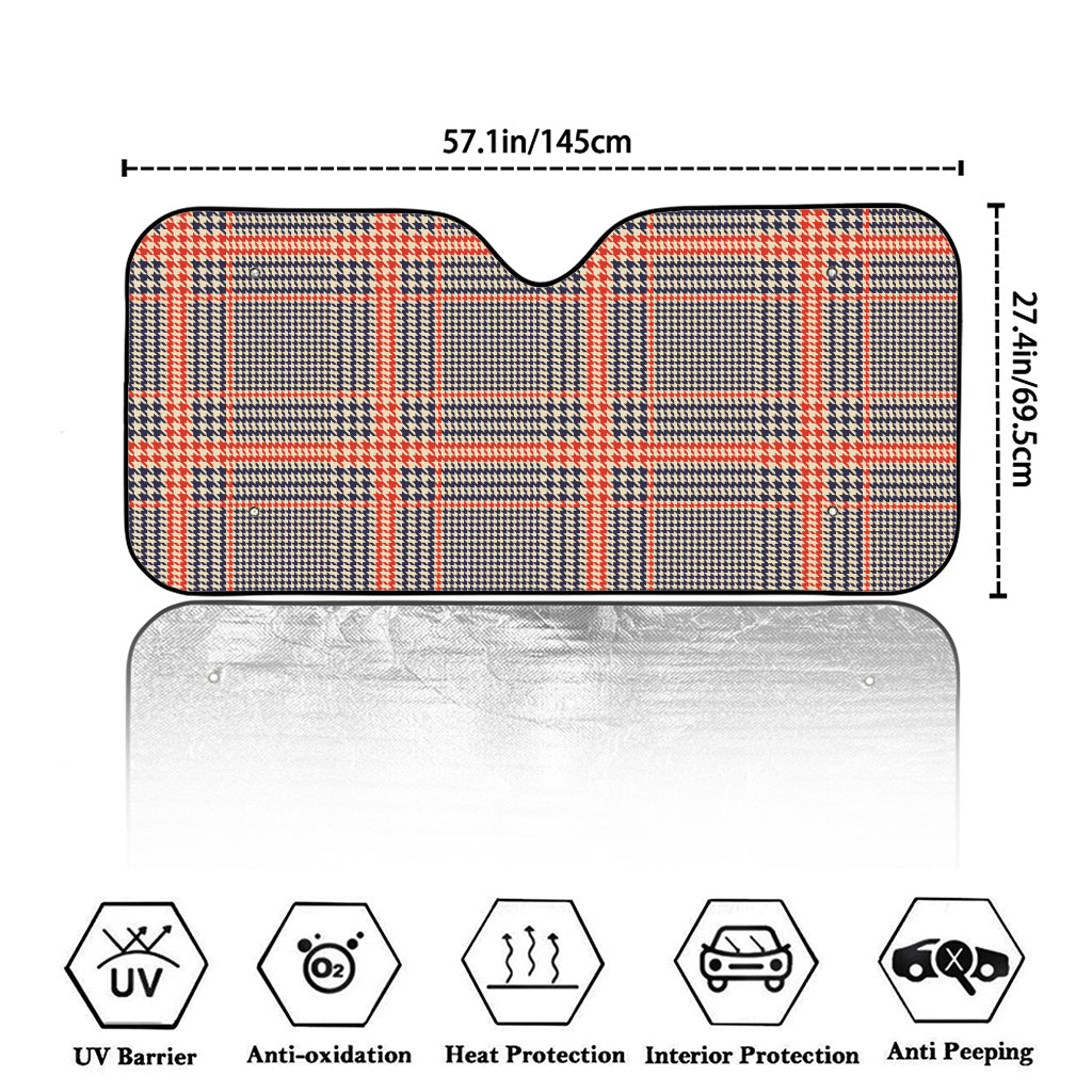 Blue Beige And Orange Glen Plaid Print Car Windshield Sun Shade