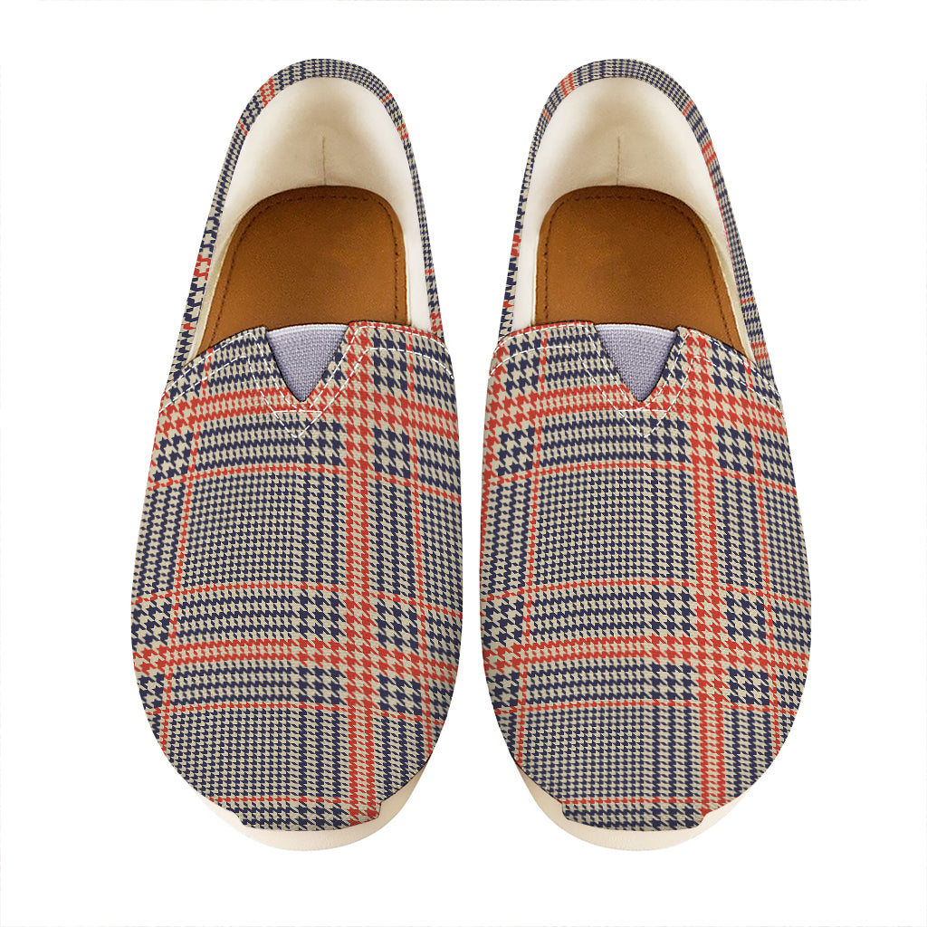 Blue Beige And Orange Glen Plaid Print Casual Shoes