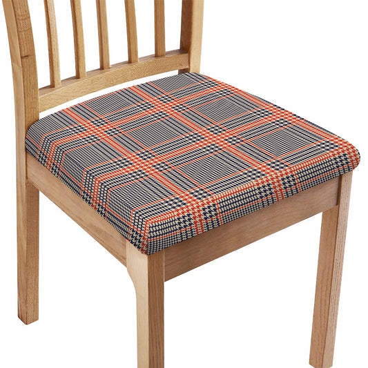 Blue Beige And Orange Glen Plaid Print Chair Cushion Cover