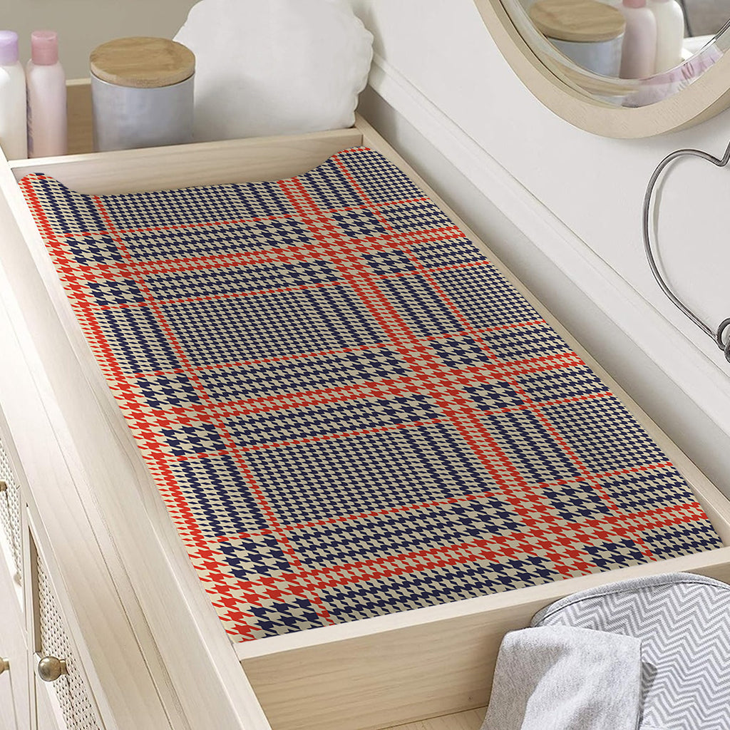 Blue Beige And Orange Glen Plaid Print Changing Pad Cover