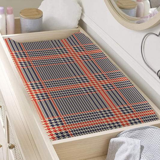 Blue Beige And Orange Glen Plaid Print Changing Pad Cover