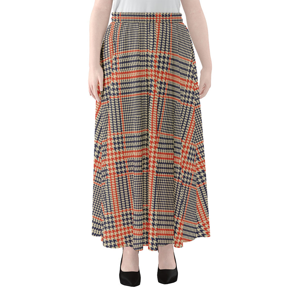 Blue Beige And Orange Glen Plaid Print Chiffon Maxi Skirt