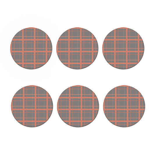 Blue Beige And Orange Glen Plaid Print Coaster Set