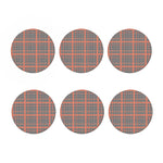 Blue Beige And Orange Glen Plaid Print Coaster Set