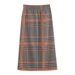 Blue Beige And Orange Glen Plaid Print Cotton Front Slit Maxi Skirt