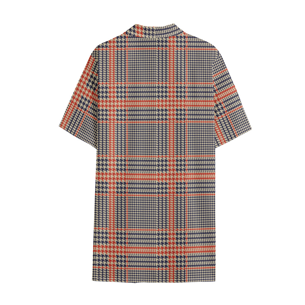 Blue Beige And Orange Glen Plaid Print Cotton Hawaiian Shirt