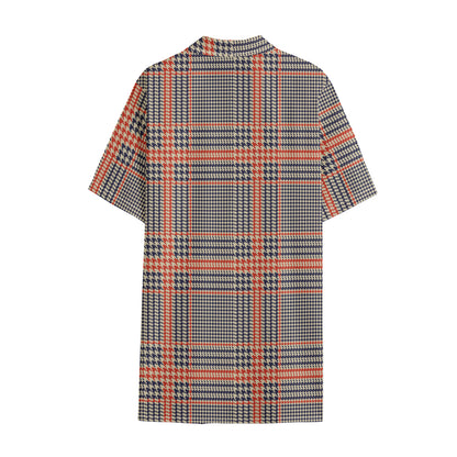 Blue Beige And Orange Glen Plaid Print Cotton Hawaiian Shirt