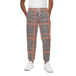 Blue Beige And Orange Glen Plaid Print Cotton Pants