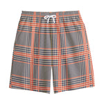 Blue Beige And Orange Glen Plaid Print Cotton Shorts
