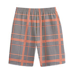 Blue Beige And Orange Glen Plaid Print Cotton Shorts