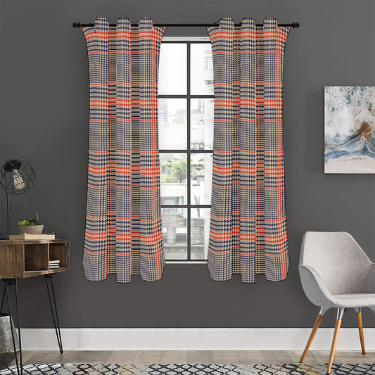 Blue Beige And Orange Glen Plaid Print Curtain