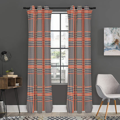 Blue Beige And Orange Glen Plaid Print Curtain