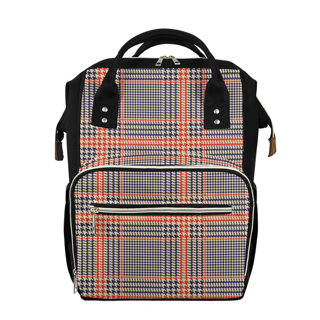 Blue Beige And Orange Glen Plaid Print Diaper Bag